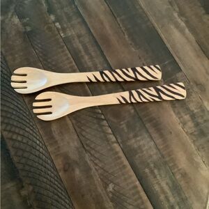 Wooden Salad Servers with Zebra Stripe Handles